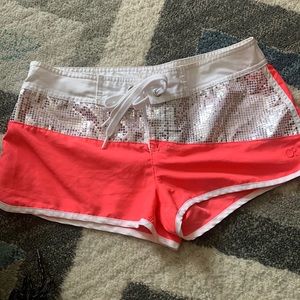 SALE $$$.    Womens OP beach shorts Peach/white/silver Wore once Size 3/5